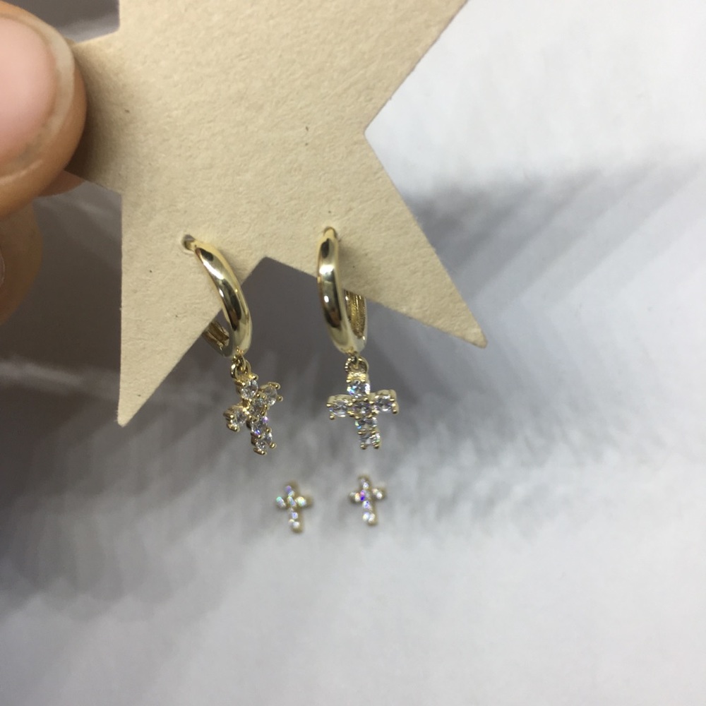 14KT SOLID gold Huggies w/ CZ CROSSES